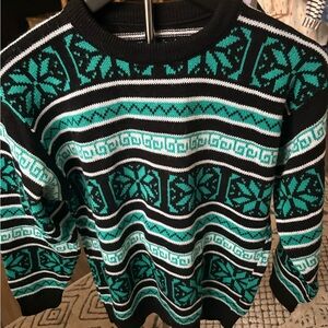 Vintage KR of NY Nordic Black and Teal Patterned Sweater